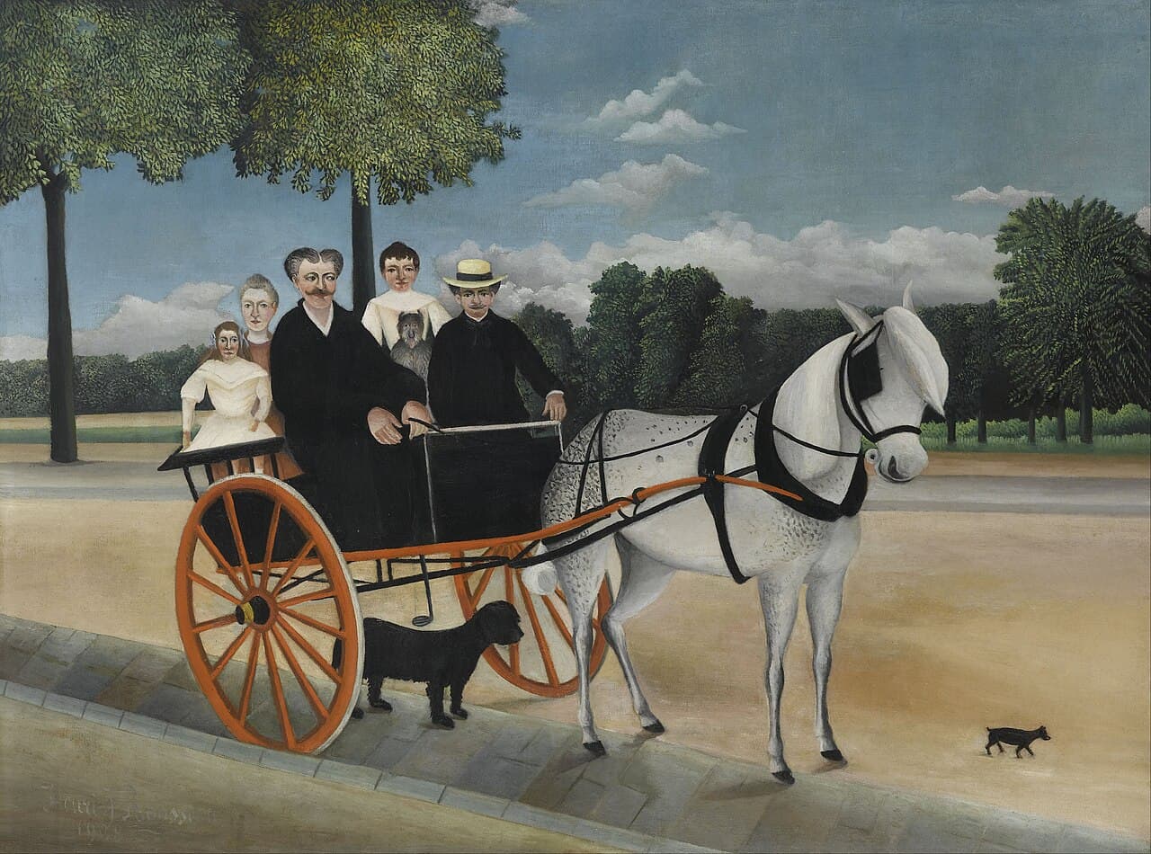 Henri Rousseau's Father Junier's Cart, a family posed stiffly around a horse and cart