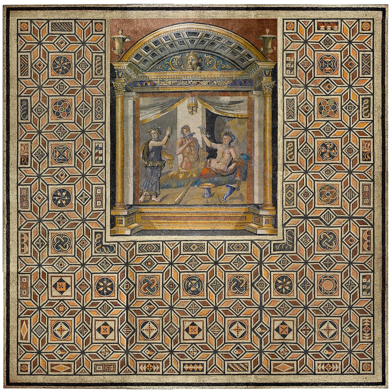 Roman floor mosaic from Antioch depicting a drinking contest between Herakles and Dionysos