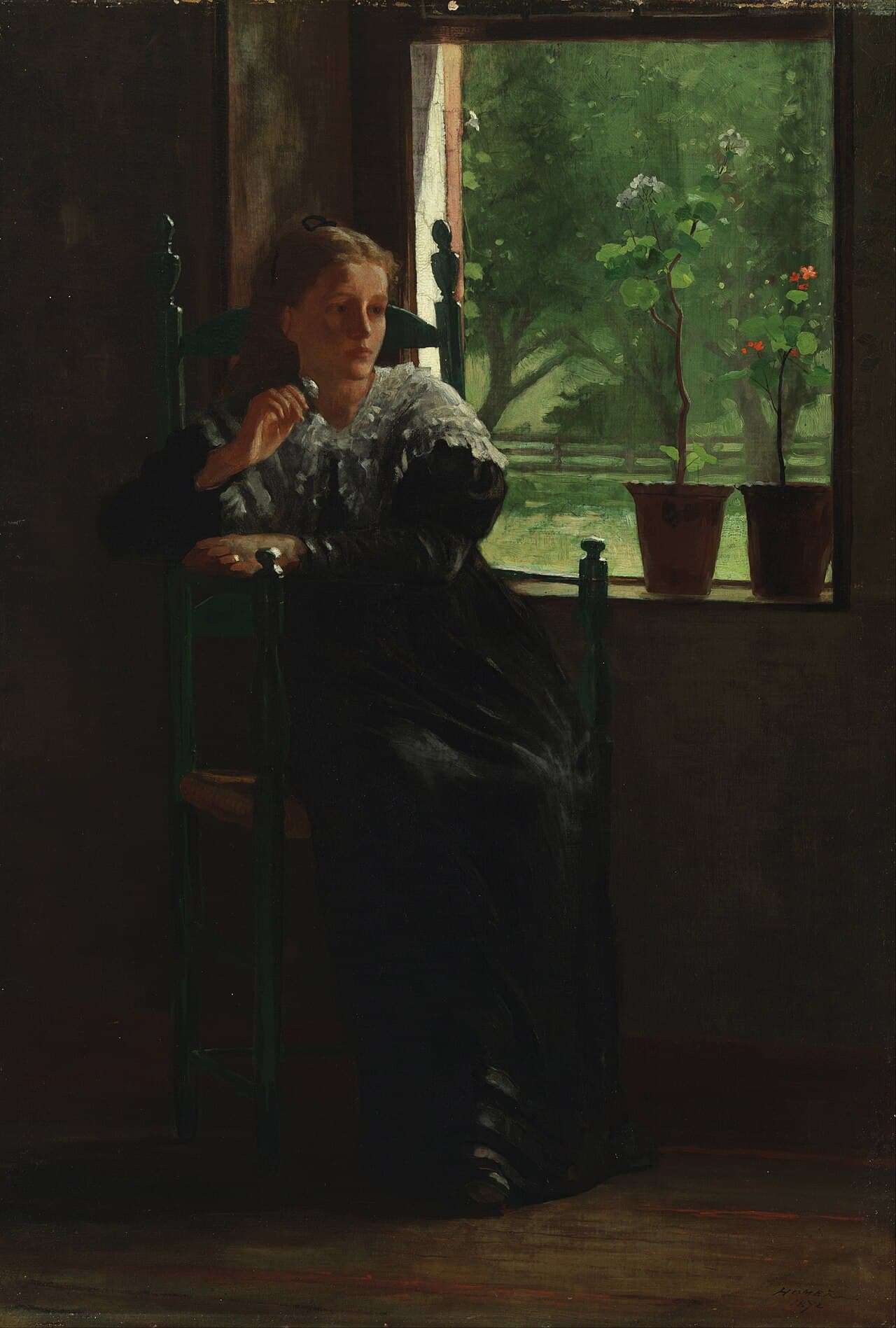 Winslow Homer's painting At the Window, showing a woman seated near a window
