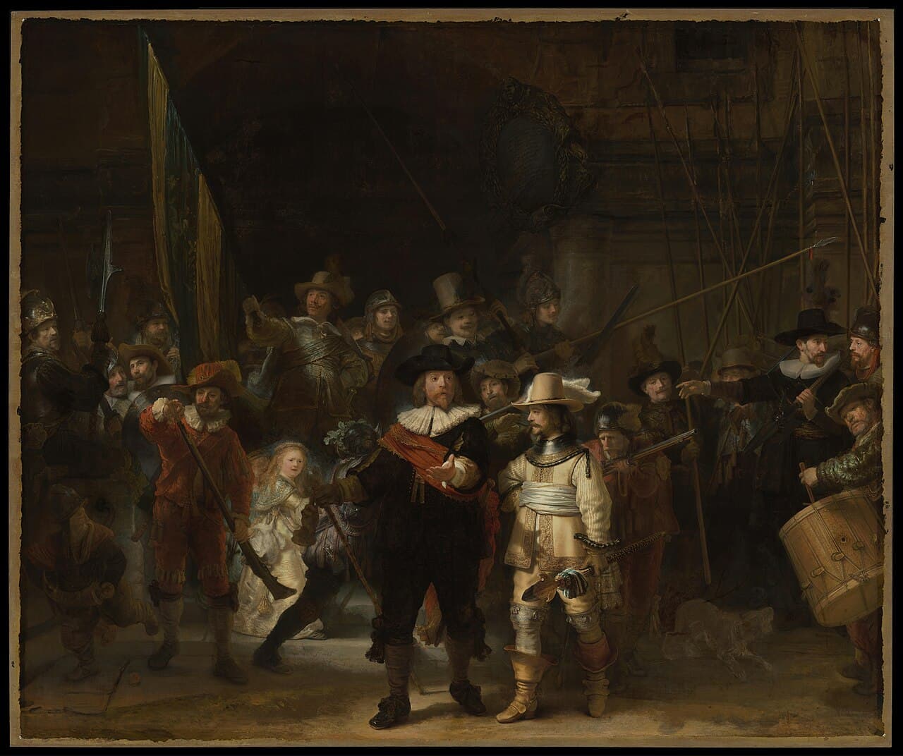 Rembrandt's The Night Watch, 1642, showing a civic militia company emerging from shadow into light