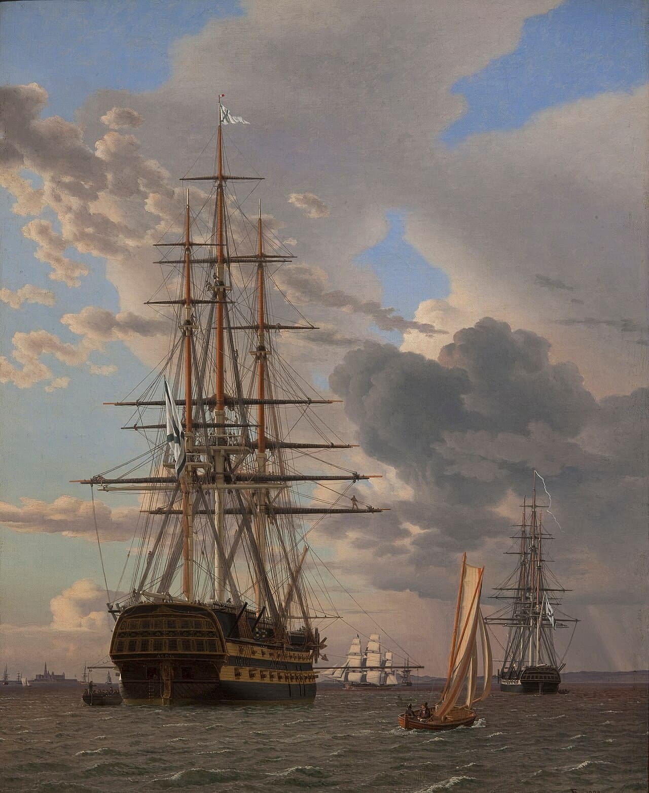 Eckersberg's 1828 marine painting of a Russian warship at anchor off Elsinore